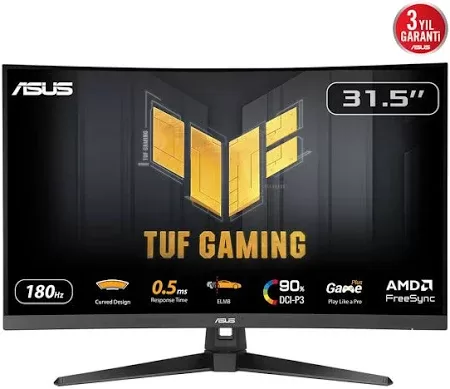 ASUS TUF Gaming VG32WQ3B 31.5inch Fast VA WLED Curved 1500R QHD 16:9 180Hz 300cd/m2 0.5ms 2xHDMI DP 2x2W Speakers Black