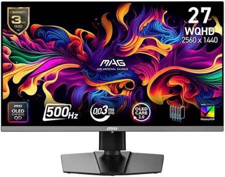 MSI MAG 272QP QD-OLED X50 26.5inch Gaming Monitor  QD-OLED WQHD 500Hz 0.03ms 2xHDMI2.1 DP USB-C PD15W