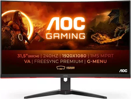 AOC C32G2ZE/BK 31.5inch 1920x1080 VA Curved 240Hz 1MS MPRT FreeSync Premium DPx1 HDMIx1 VESA 100x100 GAMING LINE