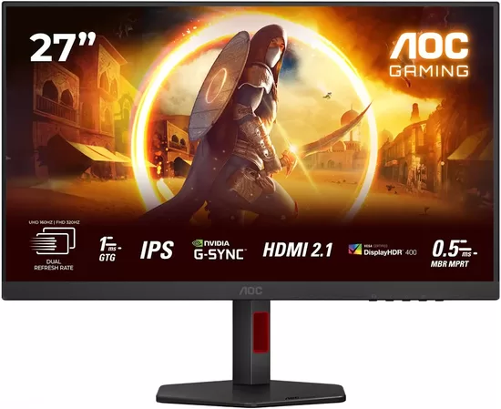 AOC U27G4R 27inch Fast IPS Dual Frame Monitor UHD/FHD 160-320Hz 400cd/m2 0.5ms HDMI2.1x2 DP1.4 USB 3.1 Pivot