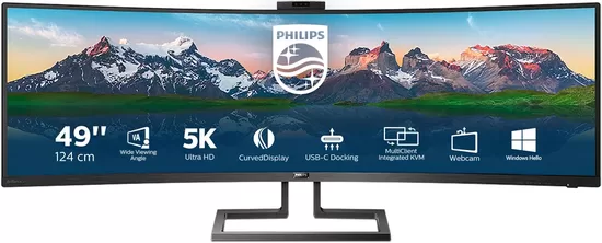 PHILIPS 499P9H/00 49inch USB-C DOCKING DISPLAY 5120x1440 CURVED VA 5ms GtG HAS USB-C/DP/HDMI/RJ45 USB HUB Speakers VESA