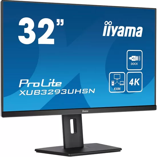 IIYAMA XUB3293UHSN-B5 32inch ETE IPS 3840x2160 UHD 1000:1 350cd/m2 4ms HDMI DP USB-C Dock LAN 65W PD Speakers 15cm Height Adj. (P)