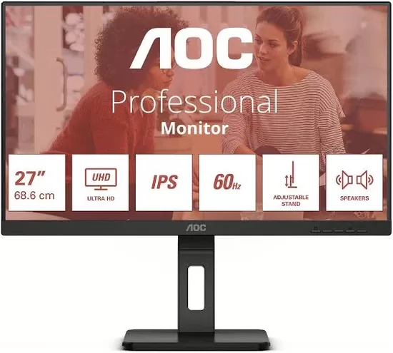 AOC U27E3UF 27inch IPS 3840x2160 Monitor 4ms 16:9 2xHDMI DP USB Black