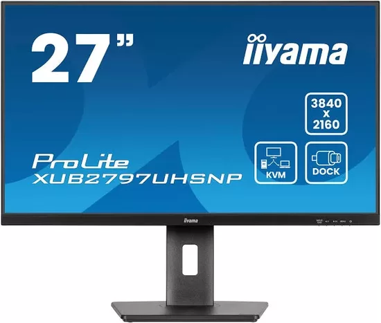 IIYAMA XUB2797UHSNP-B1 27inch IPS UHD 350cd/m2 4ms 15cm height adj. Stand HDMI DP USB-C Dock LAN Speakers 5 year guarantee