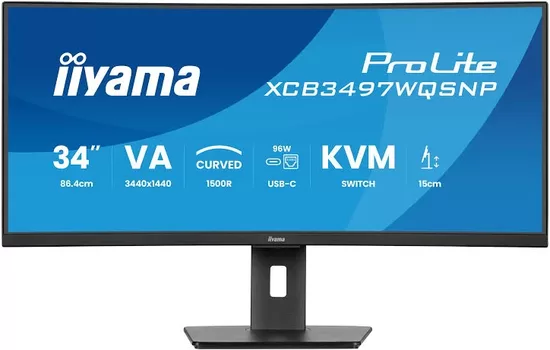 IIYAMA XCB3497WQSNP 34inch UW Curved VA-panel 3440x1440 120Hz 350cd/m2 04ms Speakers USB-C Dock DisplayPort 2xHDMI