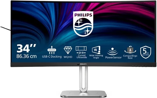 PHILIPS 34B2U5600C/00 34inch 3440x1440 120Hz VA CURVED H/A tbu MM ULTRAWIDE USB-C DOCKING DISPLAY RJ45 PD > 100 W USB HUB SPEAKERS