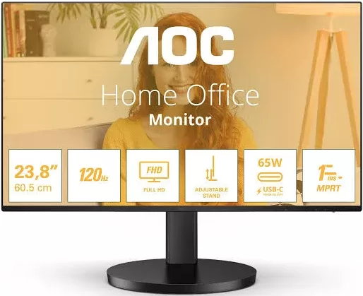 AOC 24B3CF2 23.8inch 1920x1080 100Hz IPS Flat H/A 100mm 65W AdaptiveSync USB HUB SPEAKERS Low Blue Light USB C HDMI 250cd/m2