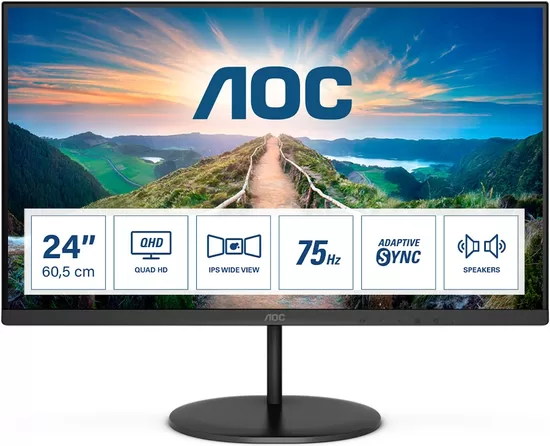 AOC Q24V4EA 60.5cm 23.8inch IPS QHD 2560x1440 16:9 1000:1 250cd/m2 178/178 4ms HDMI 1.4 DP 1.2
